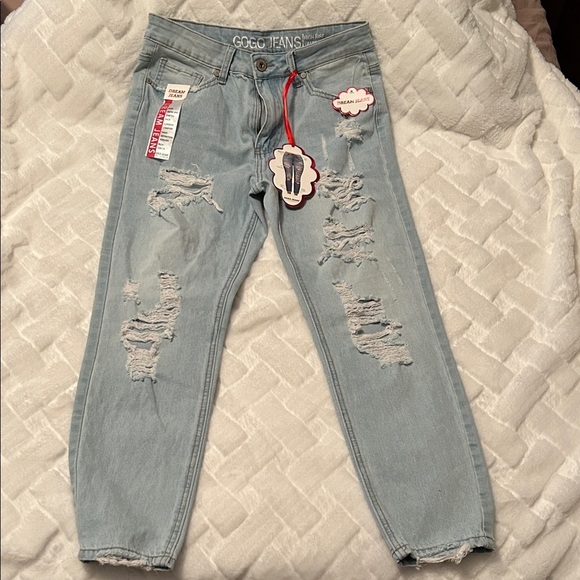 GOGO Denim - GOGO Light Blue High Rise Ankle Distressed Jeans size 11 Junior